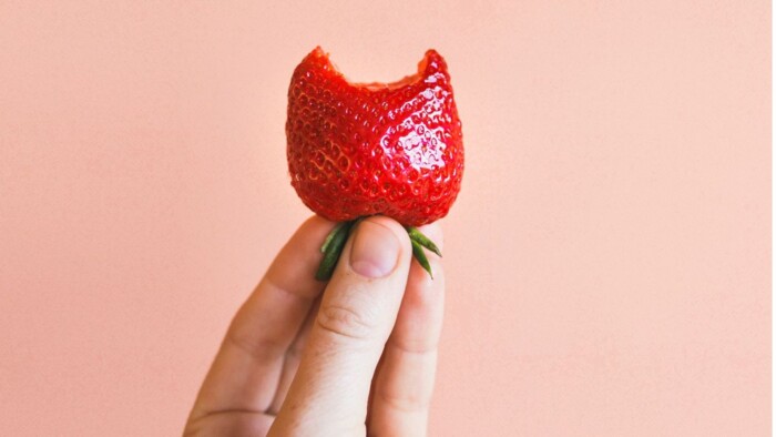 A Person holding a strawberry